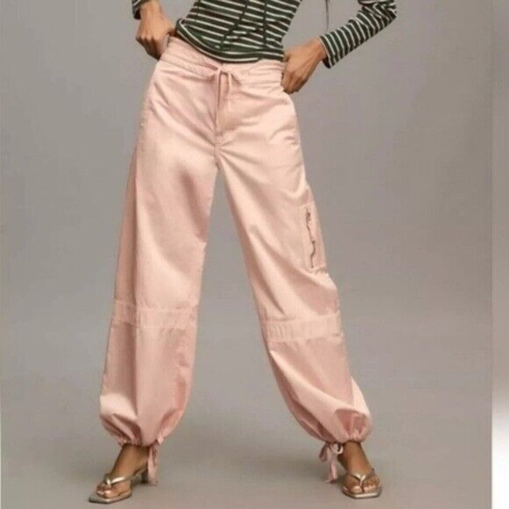 ANTHROPOLOGIE Pilcro Satin Cargo Parachute Pants Pink Combo Size 31 NEW - Picture 4 of 12